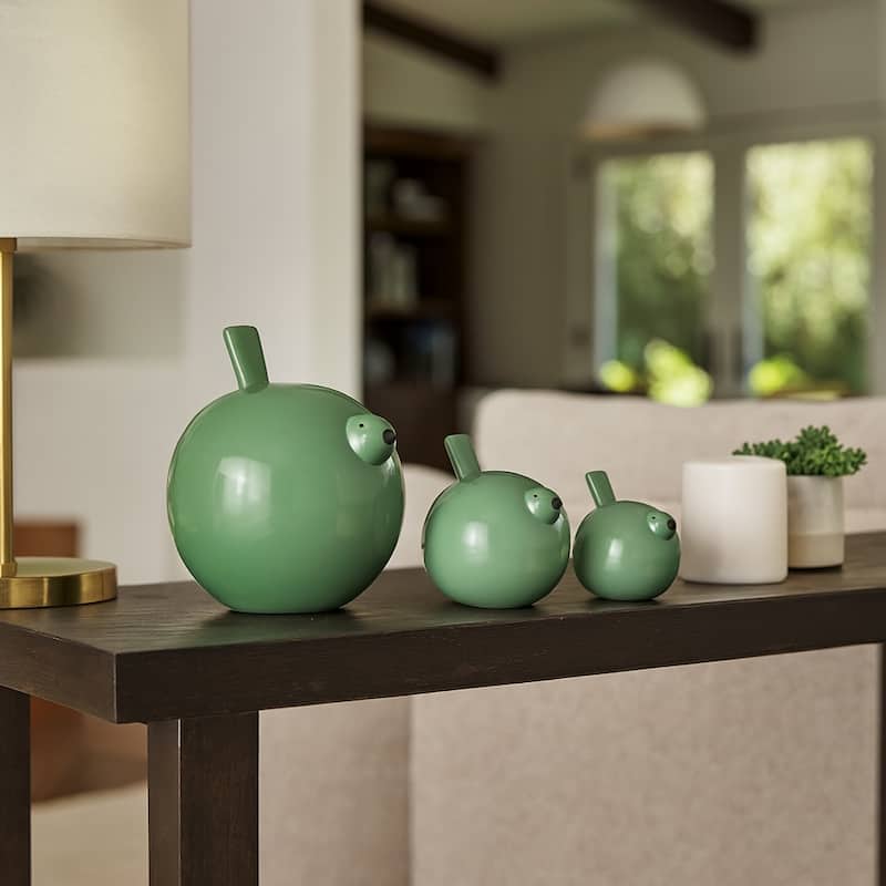 Ceramic Family Of Bird Figurines Set of 3 - 4/6/7" - 8.0" - Green