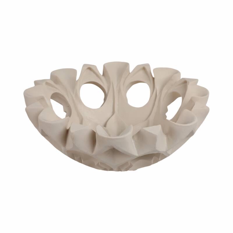 Artistic Decorative Bowl with Sculptural Cut-Out Design - 16", Tan