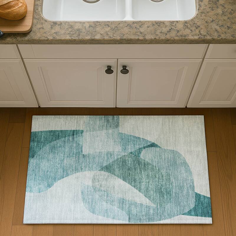 Premium Washable Super Soft Casual Contemporary Mayfield Rug - Teal - 1'8" x 2'6"