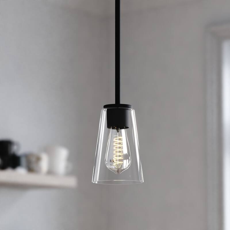 Beverly Mini Pendant Ceiling Light Clear Glass Shade, LED Compatible - Matte Black - 4.5-in W x 12.75-in H x 4.5-in D