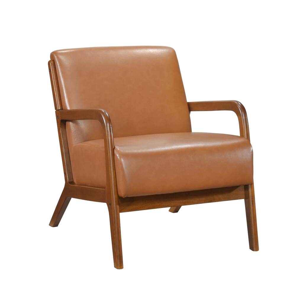 Howard Accent Club Chair, Matte Brown Faux Leather, Solid Rubberwood