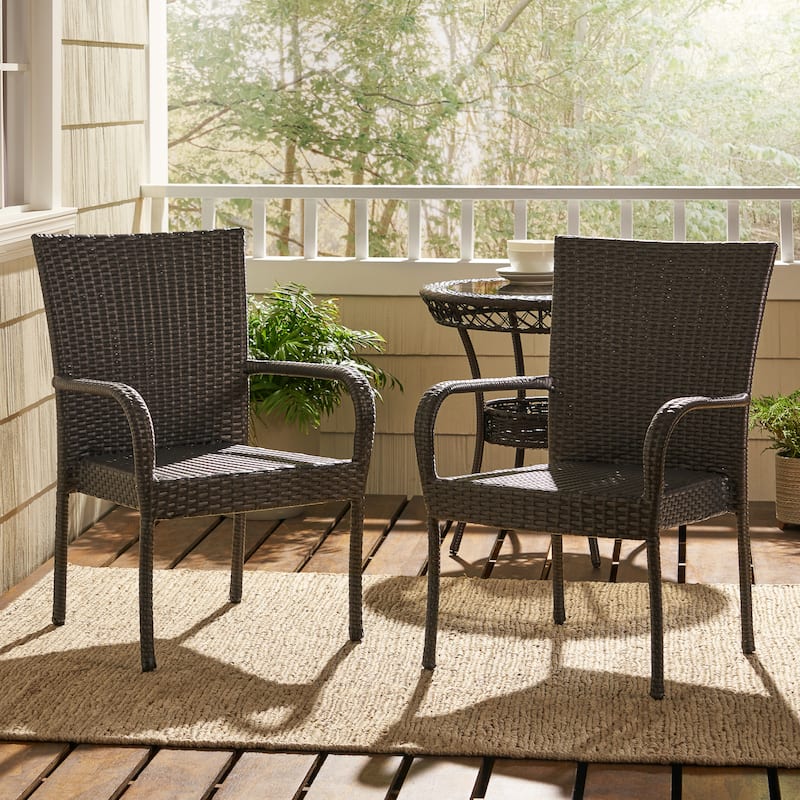 Benhill Outdoor Contemporary Wicker Stacking Chairs (Set of 2) by Christopher Knight Home - Grey