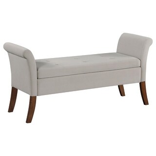 Ako 52 Inch Storage Bench, Button Tufting, Flared Arms, Beige ...
