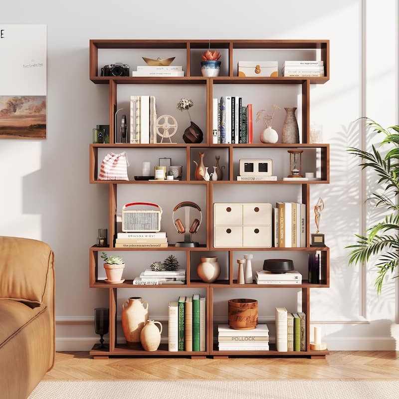 Gymax 2PCS 6-Tier Bookshelf Geometric Bookcase w/ 2 Anti-Tipping Kits