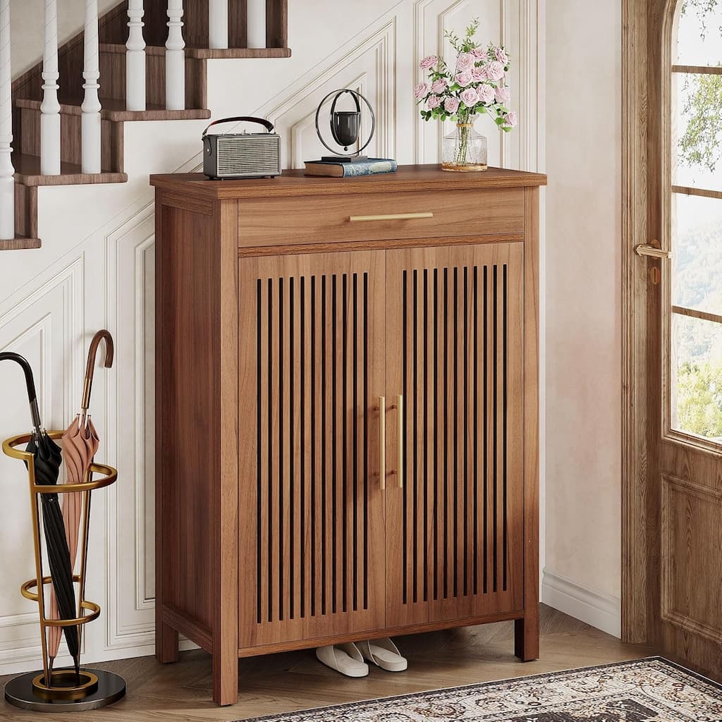 31" 5-Tier Brown Wooden Shoe Storage Cabinet