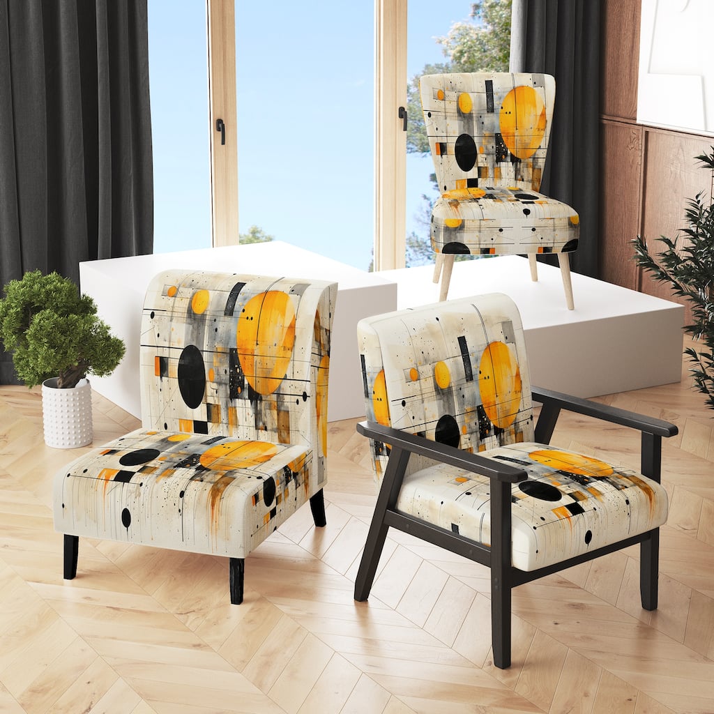 Designart "Geometric Abstraction III" Upholstered Abstract Shapes Accent Chair and Modern & Contemporary Arm Chair