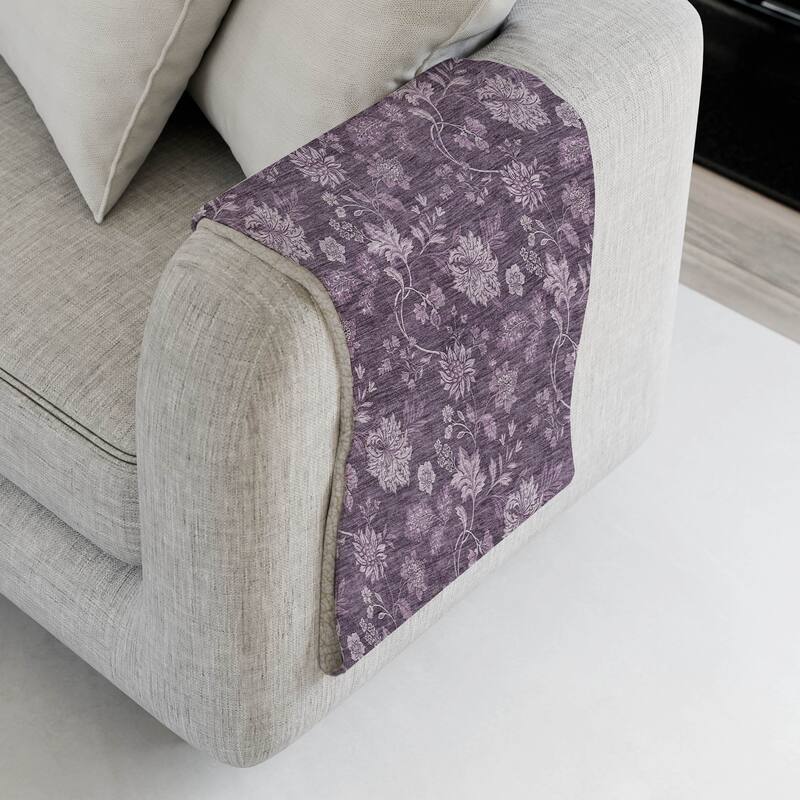 Premium Machine Washable Traditional Floral Sherpa Throw Blanket - Plum - 4'2" x 5'10"
