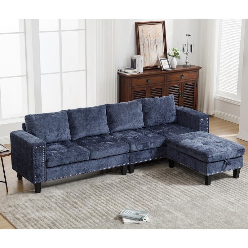 5 Seat Modular Sofa with Storage Ottoman - Blue