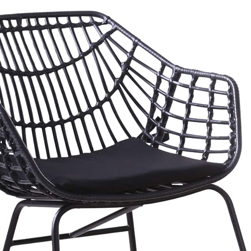 Niya Patio Chair Set of 2, Polyester, Black Steel, Outdoor Rattan Wicker