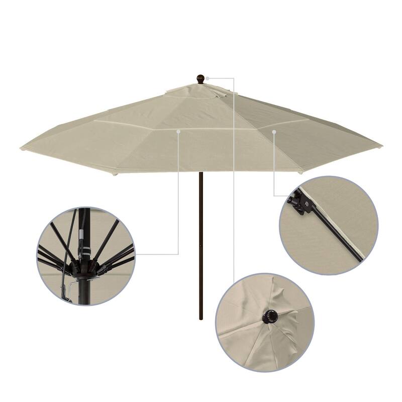 California Umbrella 11' Rd Aluminum Frame, Fiberglass Rib Patio Umbrella, Push Open, Bronze Finish, Sunbrella Fabric