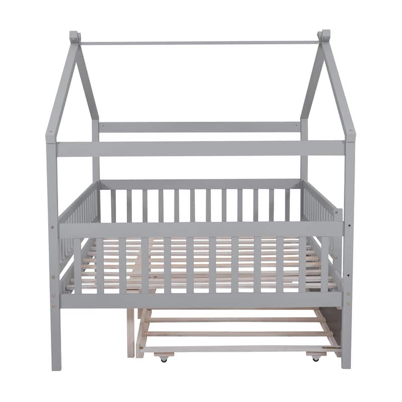 Wooden House Bed with Trundle