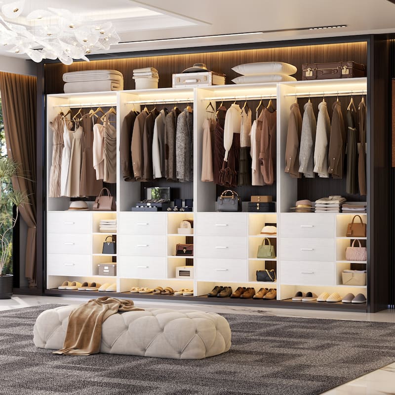 Cimly 30''-120'' W Freestanding Closet System with Hanging Rod, Closet Organizer with Drawers and Shelves