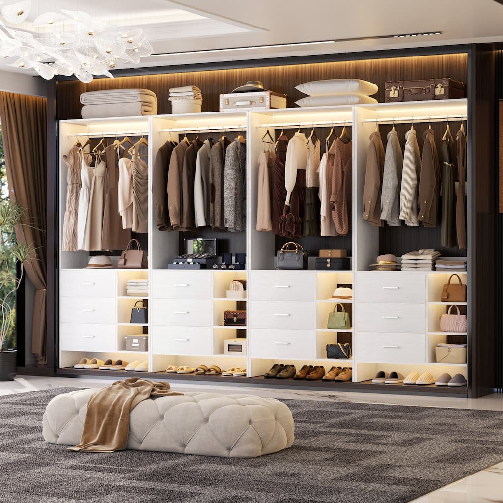 Cimly 30'' W Freestanding Closet System with Hanging Rod, Closet Organizer with Drawers and Shelves