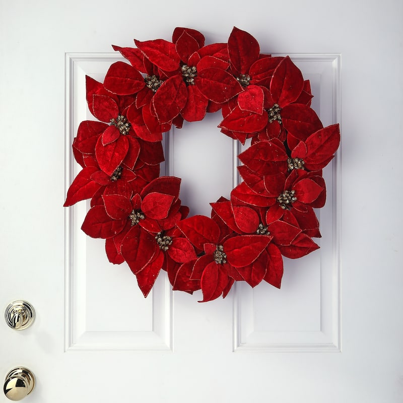 24" Glitter Poinsettia Wreath - 24