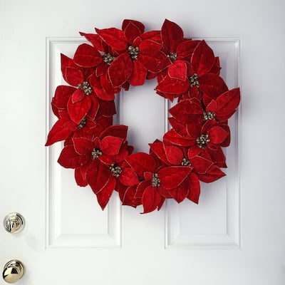 24" Glitter Poinsettia Wreath - 24