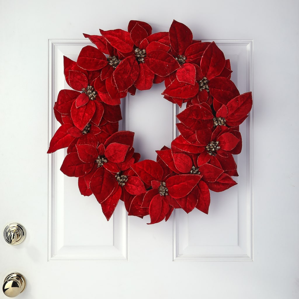 24" Glitter Poinsettia Wreath - 24