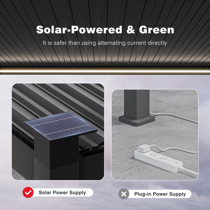 Outdoor Metal Louvered Pergola with LED Strip Lights