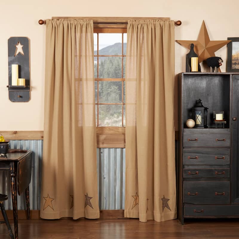 Stratton Burlap Applique Star Panels Set of 2 84x40 - Panel 84x40