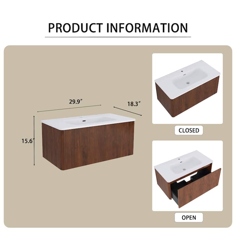 Floating Bathroom Vanity with Glossy White Integrated Ceramic Sink