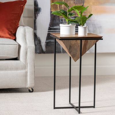 Tate 25.75"H Natural Light Wood and Black Iron Side Table - 25.75"H x 15"Sq