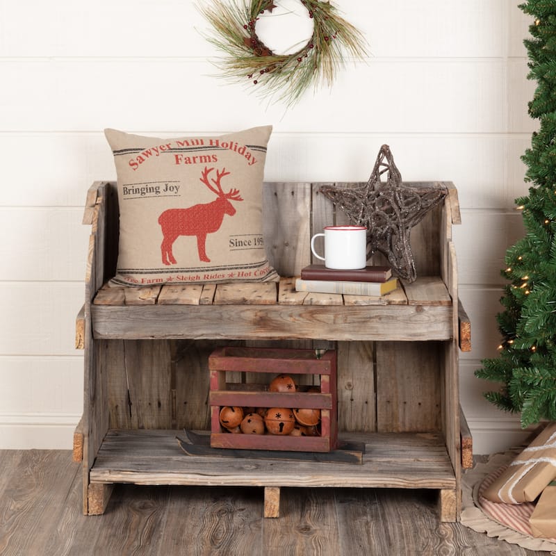 Sawyer Mill Reindeer Pillow 18x18 - Accent - Pillow 18x18 - Polyester - Khaki/Country Red/Charcoal Grey