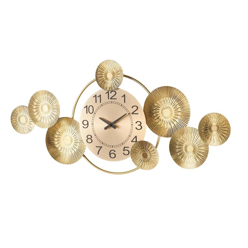 Stainless Steel Metal Decorative Wall Clock with Black Accents and Overlapping Discs - Gold - Roche River Decor