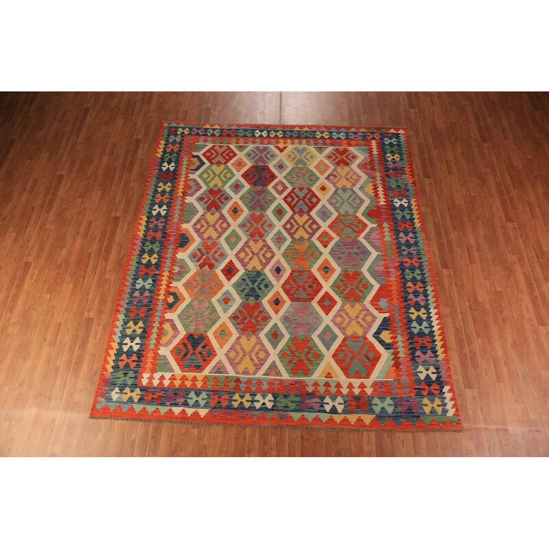 Colorful Kilim Oriental Area Rug Hand-Woven Wool Carpet - 8'5"x 9'9"