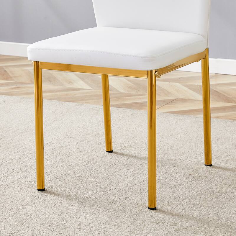 Luxury Simple Chair-Set Of 4 Pu Material Dining Chair With Metal Leg.The Chair Back Has A Vertical Stripe Design