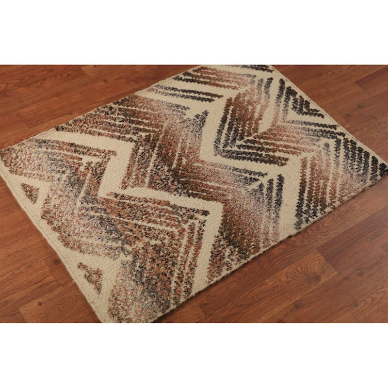 Chevron Style Moroccan Indian Accent Rug Handmade Wool Carpet - 2'0"x 3'0"