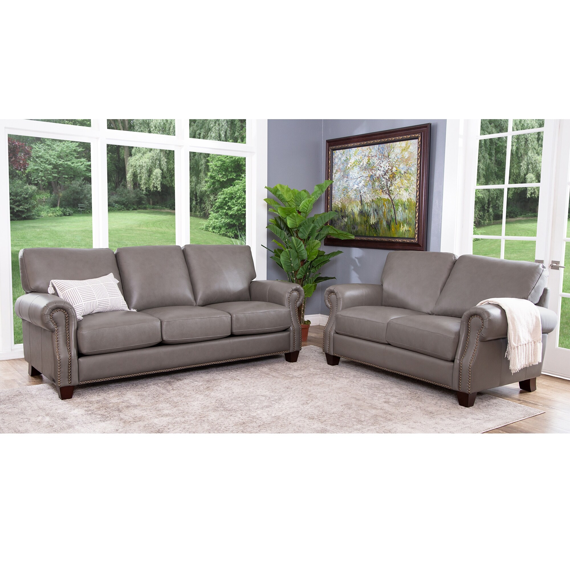 Shop Abbyson Landon Top Grain Leather Sofa And Loveseat