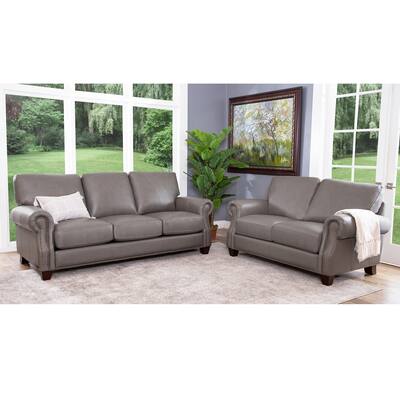 Abbyson Landon 2 Piece Top Grain Leather Loveseat & Sofa Set