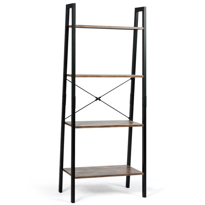 4-Tier Ladder Shelf Bookshelf Display Rack with Metal Frame for Home Office - 22" x 13" x 54.5" {L x W x H)