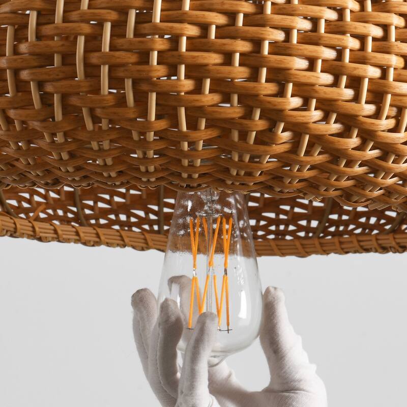 18.9" Bohemian Light Brown Handwoven Rattan Caged Pendant Light - 18.9" D x 18.9" W x 55.12" H