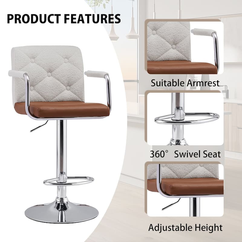 VECELO Height Adjustable Bar Stools Set of 4 Swivel PU Leather Barstool with Back and Arms for Kitchen Island