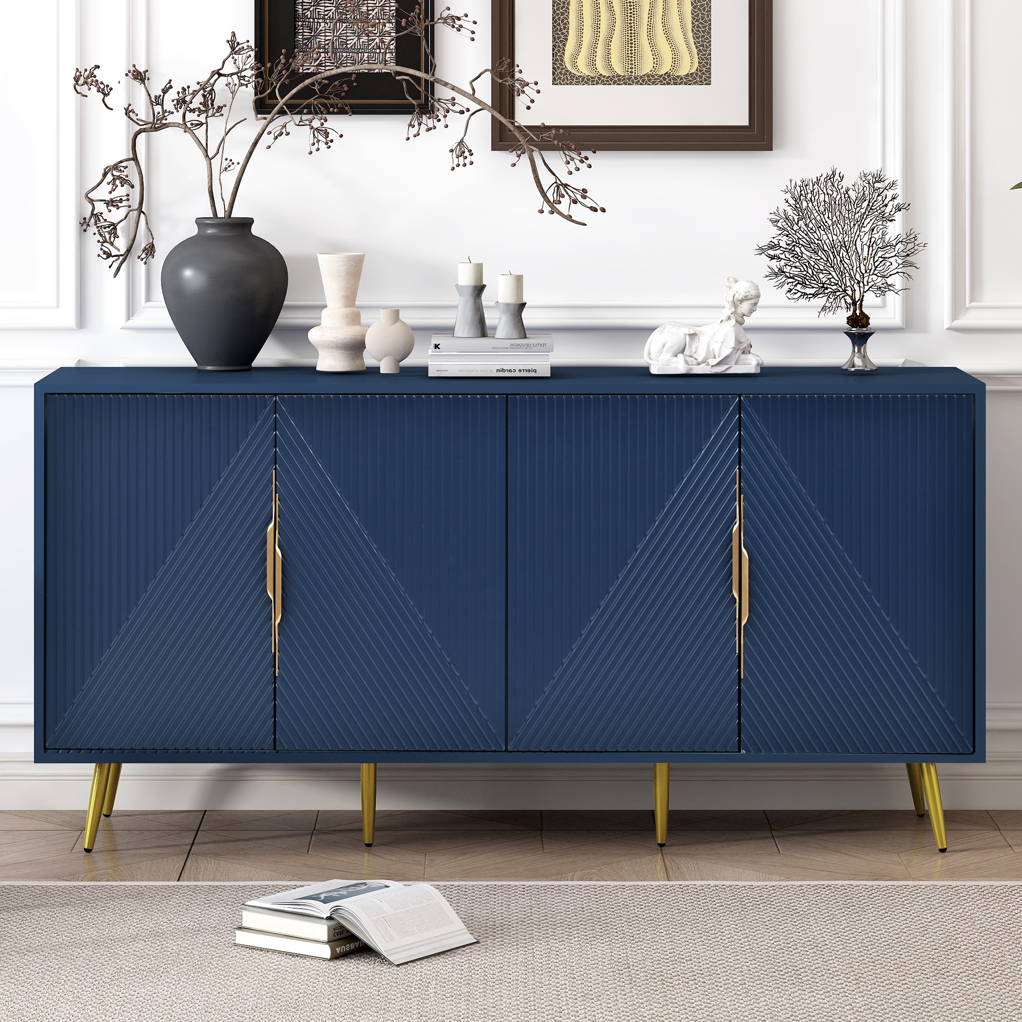 STOCK II SIDE BOARD 幅180cm Modern Sideboard with Wave Geometric Design and Adjustable