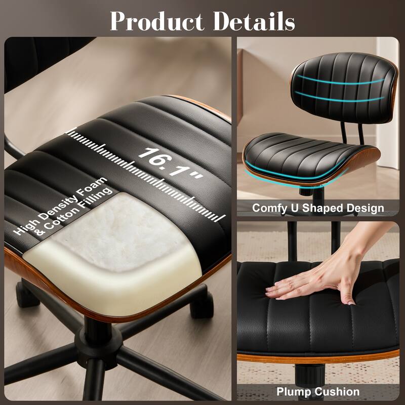 HOOOWOOO Modern Ergonomic Adjustable PU Curved Office Chair