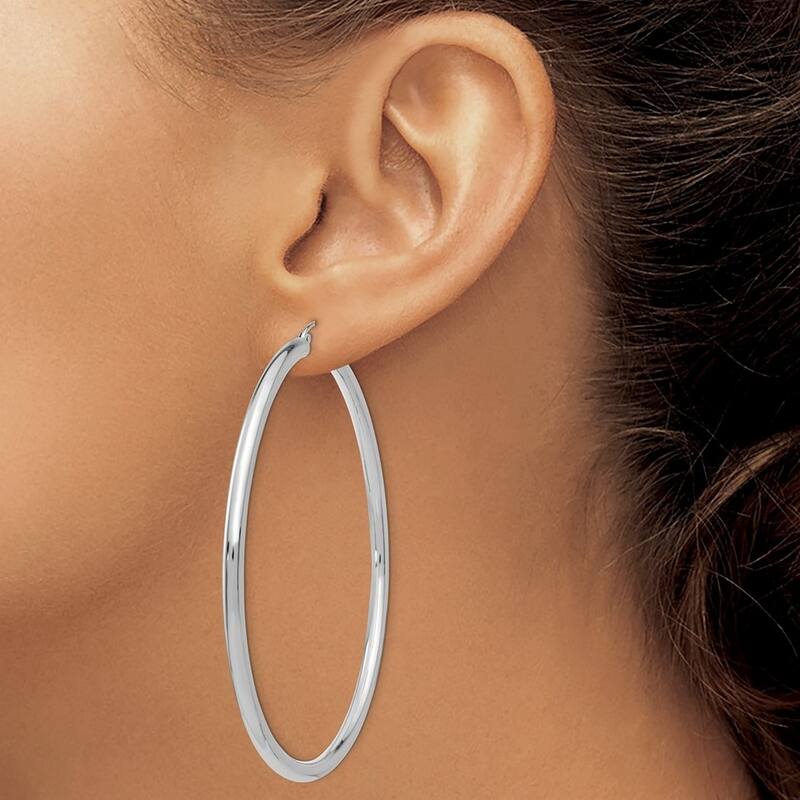 Curata 14k White Gold Polished 3mm Solid Classic Hoop Earrings - 14mm-65mm