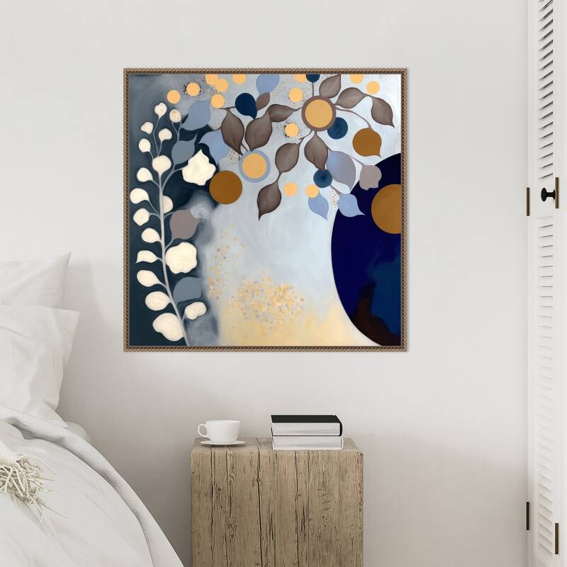Modern Midnight Bloom II by Bella Eve Framed Canvas Wall Art Print - Sylvie Beaded Gold
