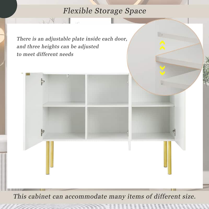 Elegant Sideboard Buffet Cabinet with Gold Legs & Adjustable Shelves for Modern Living or Dining Rooms