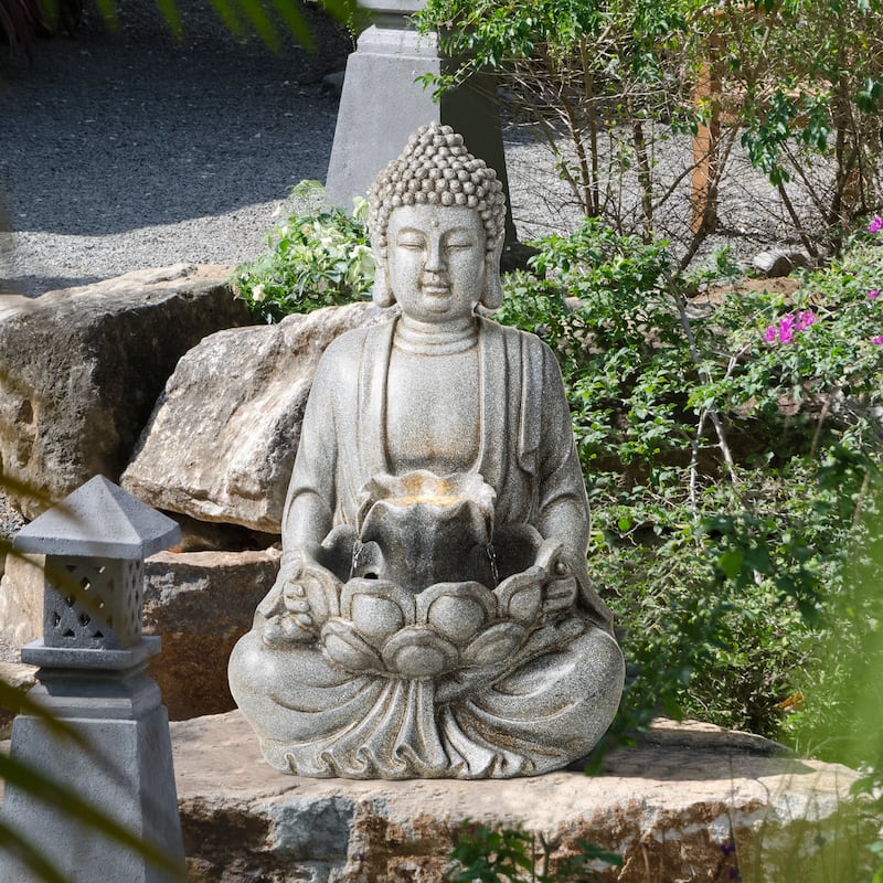 Glitzhome Polyresin Meditating Buddha Frog/Elephant Statue Outdoor Water Fountain with LED Lights