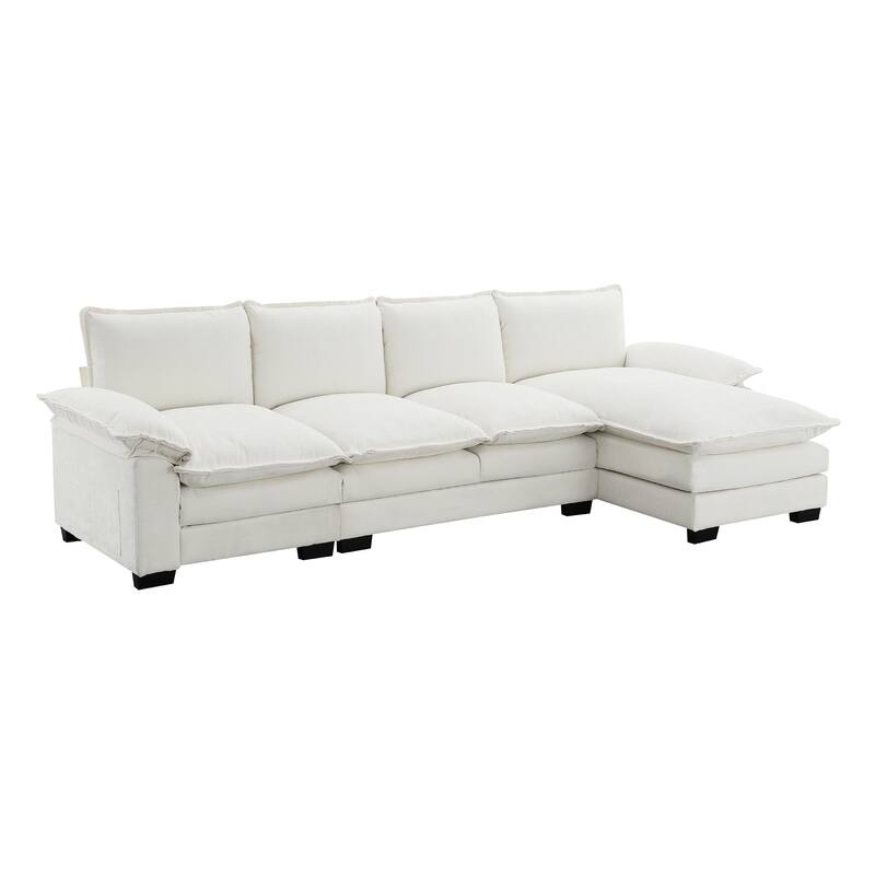 Chenille Upholstered Sectional Sofa with Chaise and Storage Pockets, 5 Seat Lounge Cloud Couch L-shaped Recliner Couches