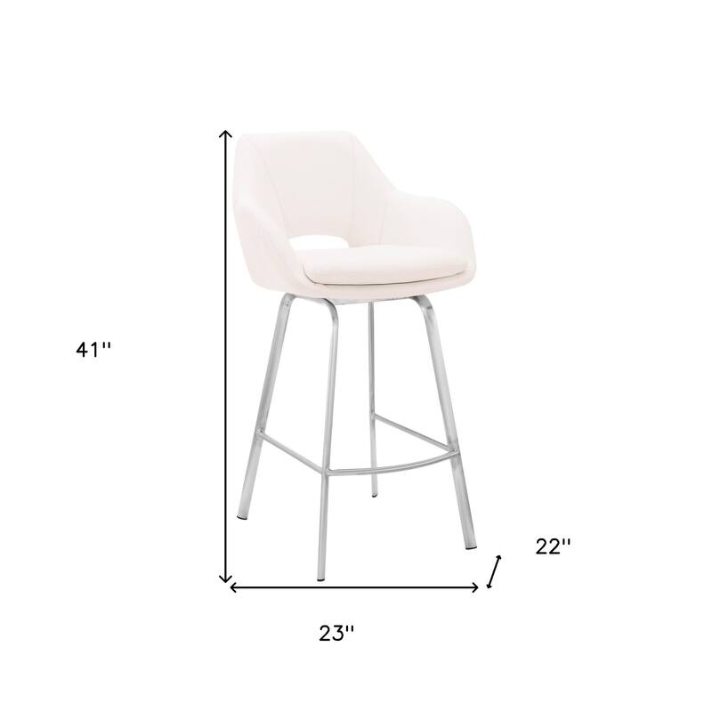 30 Inch Swivel Bar Height Stool with Arms and Low Back Fabric Seat Iron Legs for Kitchen Island - 41”H x 22”W x 23”D