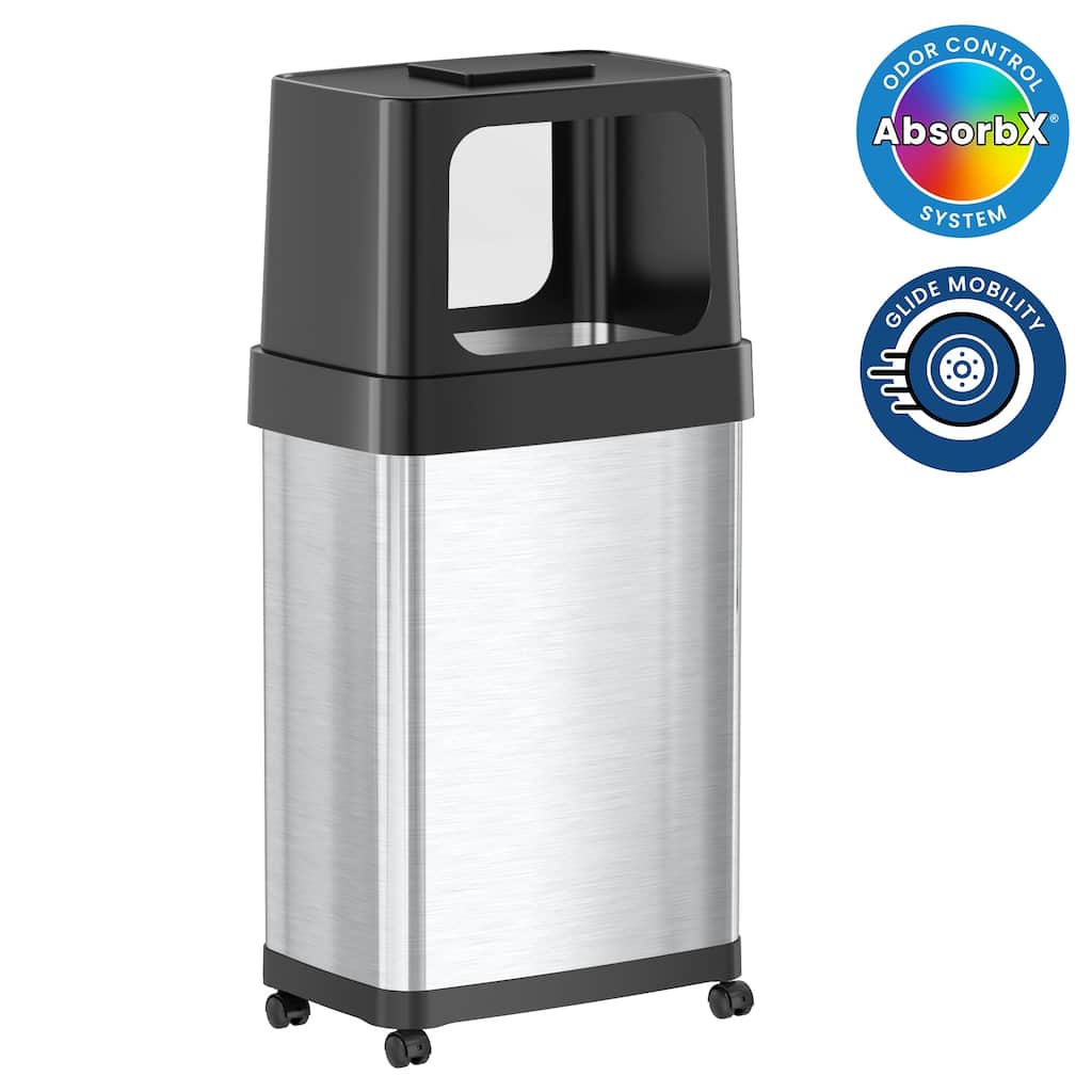 iTouchless 18 Gallon / 68 Liter Dual Openings Kitchen Trash Can with Wheels and Odor Filter