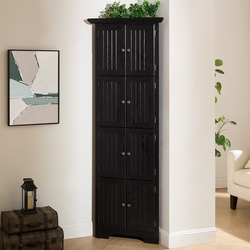 GDF Studio - Farmhouse Corner Cabinet Tall 4-Tier Storage Pantry with 8 Doors.