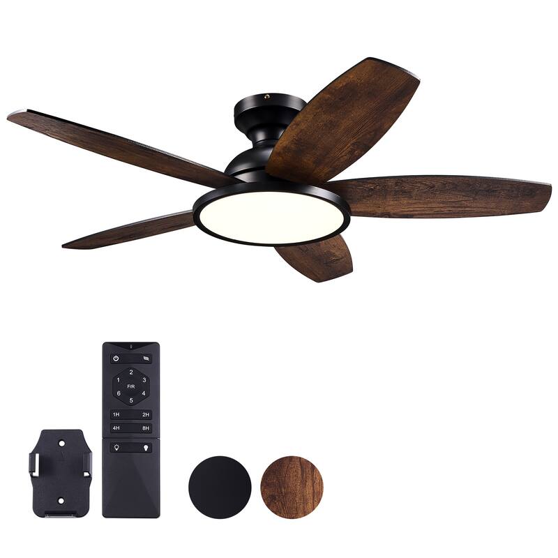 42" 5 - Blade Low Profile Flush Mount LED Ceiling Fan with Light Kit and Remote