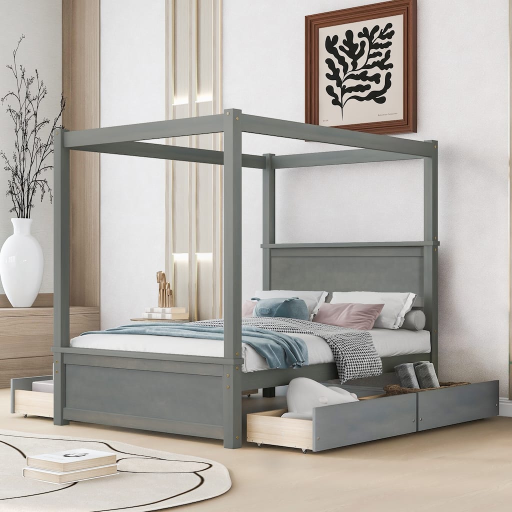 Full Canopy Platform Bed with Storage Drawers
