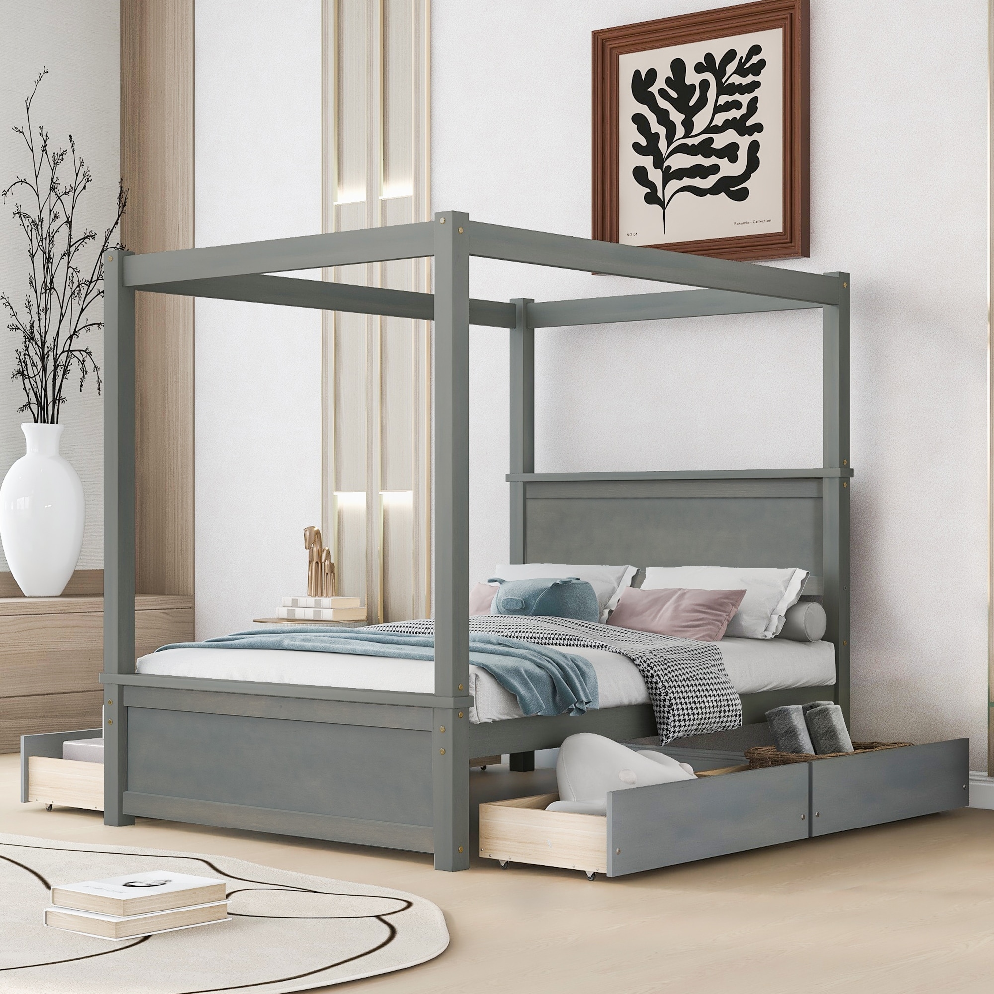 Grey wood sales canopy bed