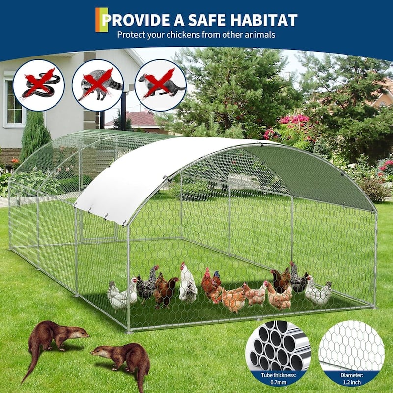 Chicken Coop, Walk-in Poultry Run Pen with Waterproof Anti-UV Cover for Backyard, Farm