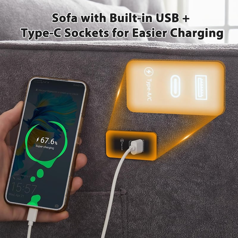 Convertible Sofa Bed,3 in 1 Pull Out Couch,Loveseat Sleeper with Adjustable Backrest,Side Pocket,USB Charging Port