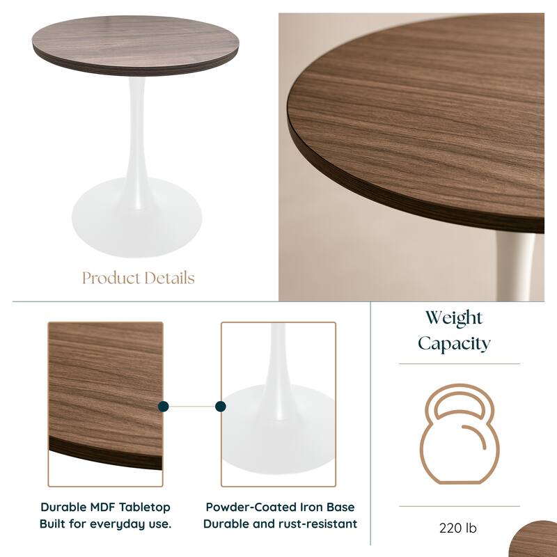 Bristol 27" Round Dining Table with MDF TableTop & White Pedestal Base for Kitchen & Dining Room